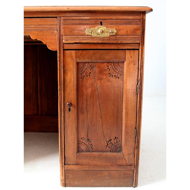 Brown Antique Victorian Kneehole Writing Desk For Sale - Image 8 of 12