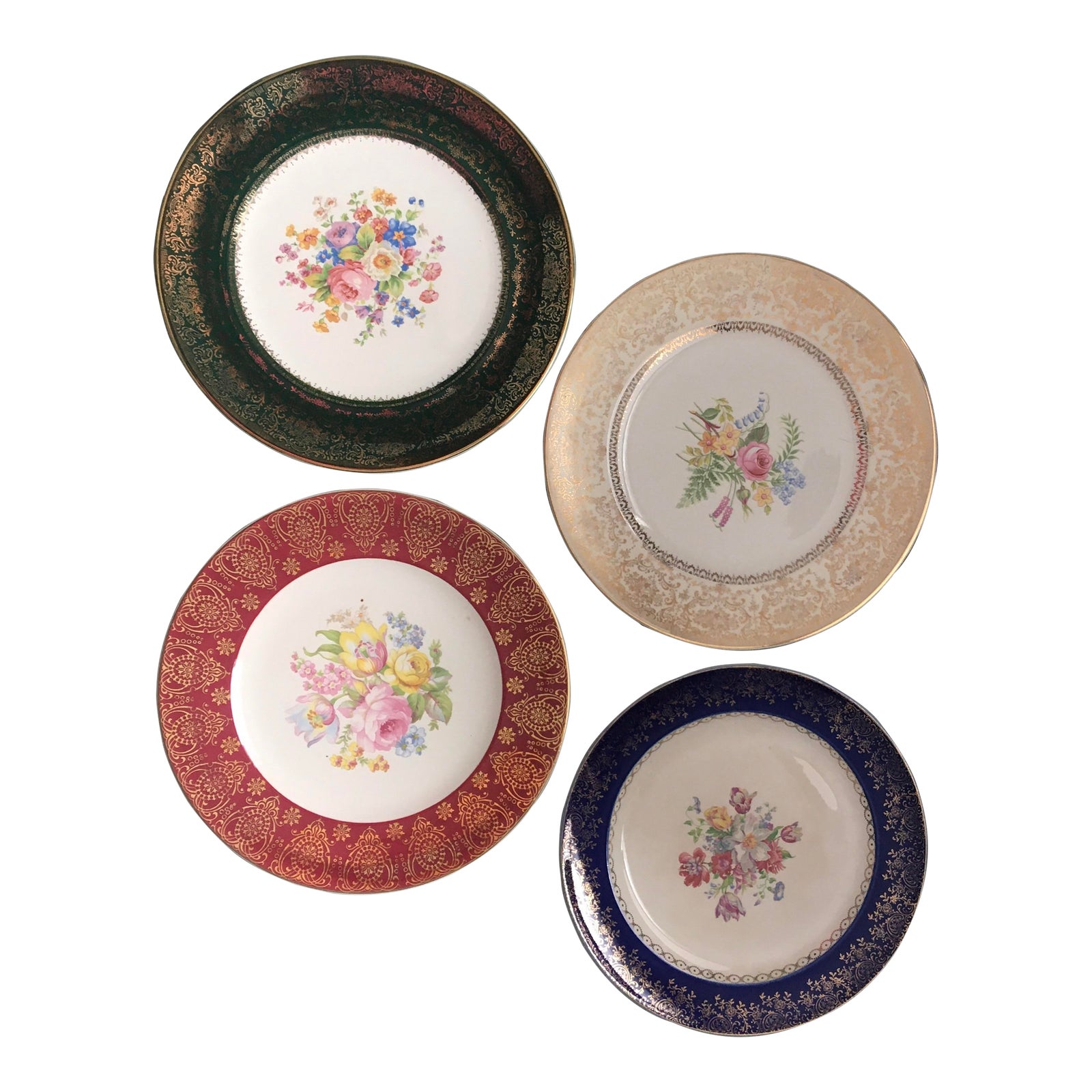 Vintage Gold Trimmed Border Floral Decorative Plates Set of 4 Chairish