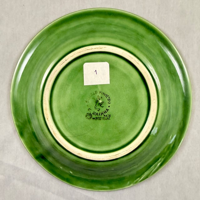 Ceramic 1980s Bordallo Pinheiro Green Grape Vine & Basket Weave Green Plate For Sale - Image 7 of 9