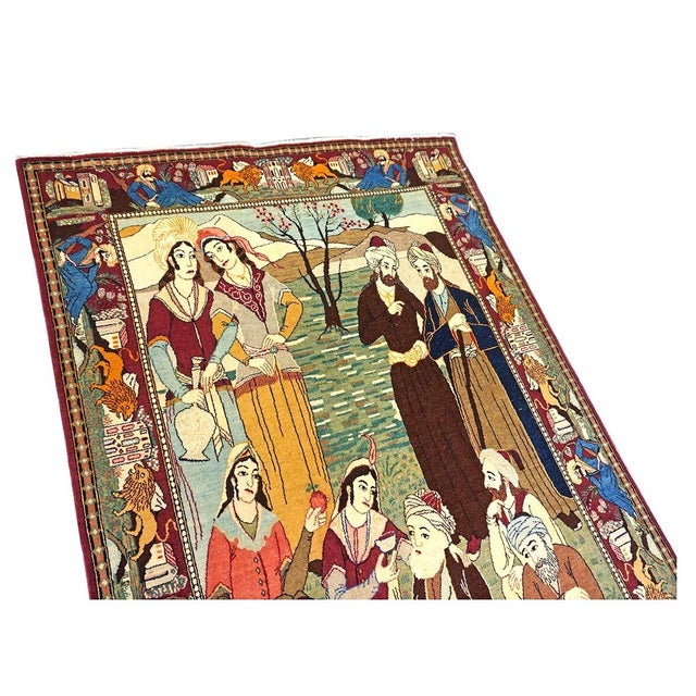 Textile Antique Persian Kashan Wool 4X7 Multicolor Handmade Pictorial Area Rug #9900881 For Sale - Image 7 of 16