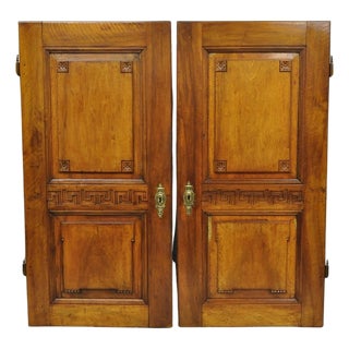 Antique French Country Louis XV Style Carved Walnut Cabinet Doors - A Pair For Sale