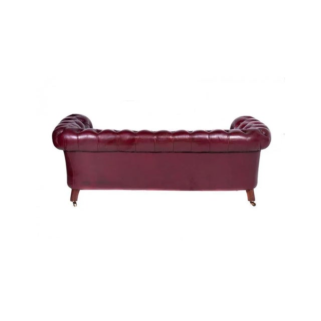 Chesterfield Victorian Burgundy Leather Sofa For Sale - Image 4 of 12