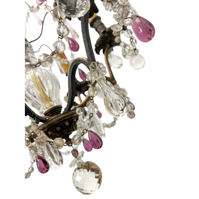 Vintage French Blown Amethist and Clear Crystal Chandelier, 1920s For Sale - Image 12 of 18