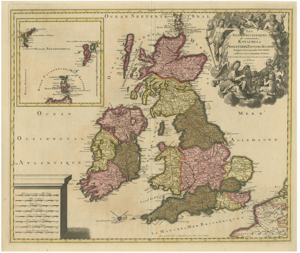 Hand-Colored Map of the British Isles by Gerard Valk, 1700 | Chairish