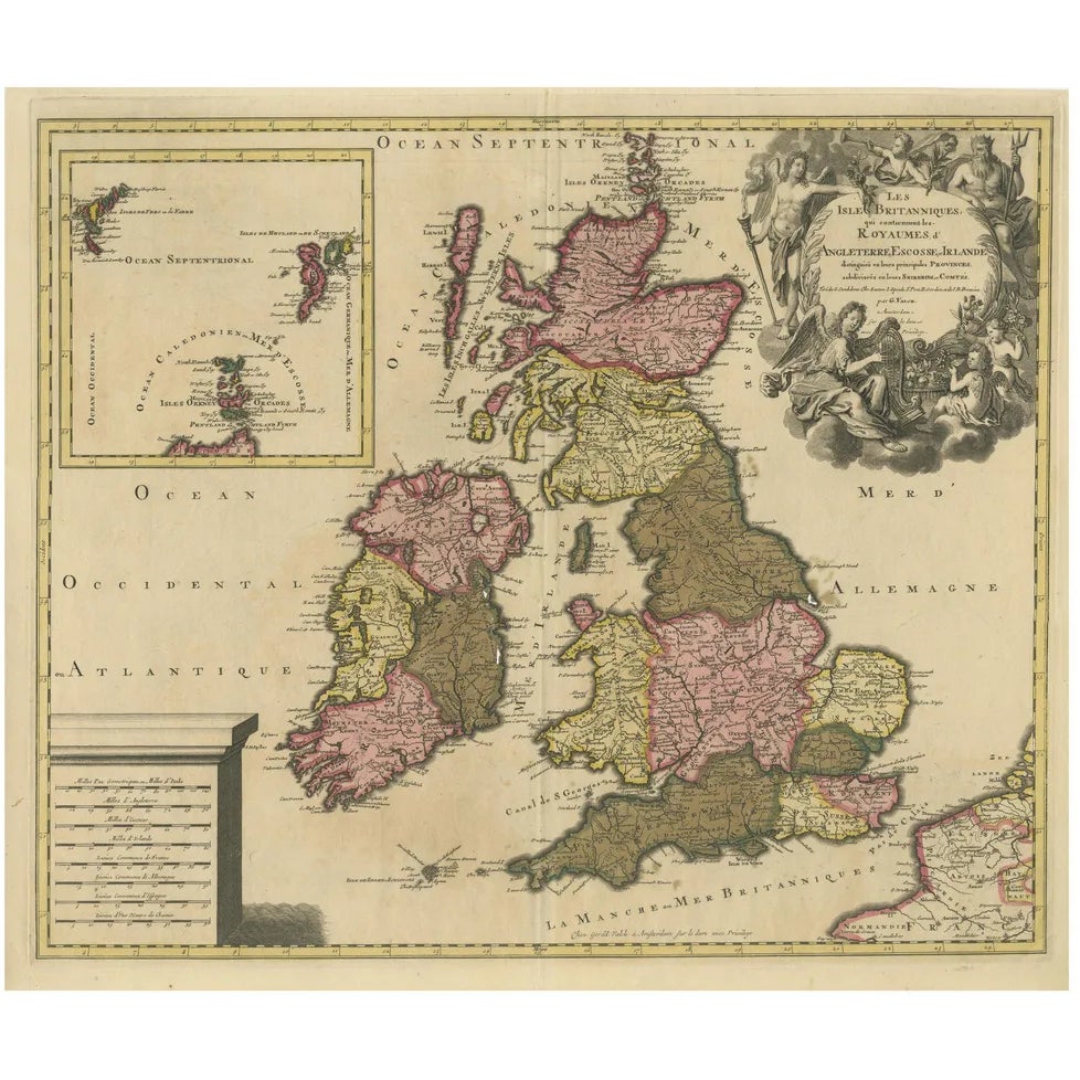 Hand-Colored Map of the British Isles by Gerard Valk, 1700 | Chairish