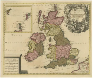 Hand-Colored Map of the British Isles by Gerard Valk, 1700