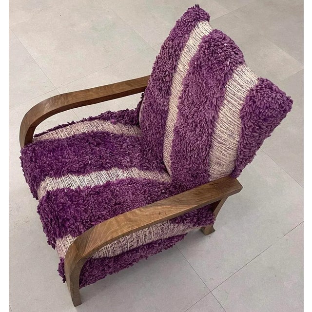 Handcrafted Moroccan Armchair - Purple Wool Rug Upholstery. For Sale - Image 10 of 11