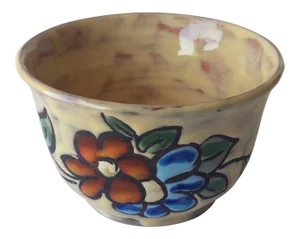 Midcentury Floral Designed Ceramic Bowl Signed Miclay