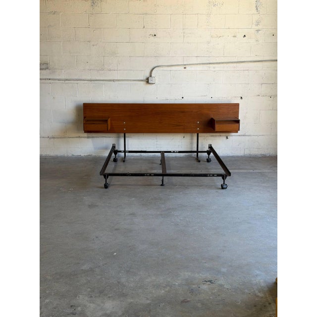 Teak Queen Size Bed Frame Headboard Floating Nightstands Denmark Mid-Century Modern 1970s For Sale - Image 10 of 10