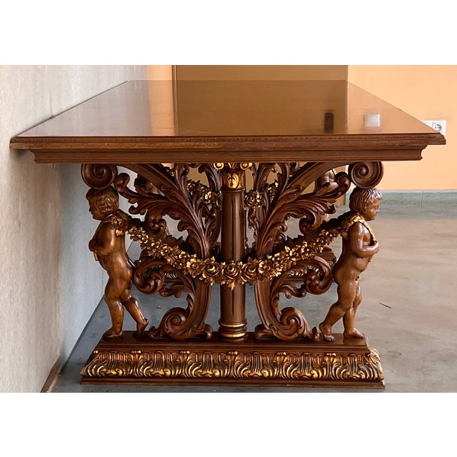 Wood Early 20th Century French Carved Bleached Oak Marquetry Center or Dining Table For Sale - Image 7 of 12