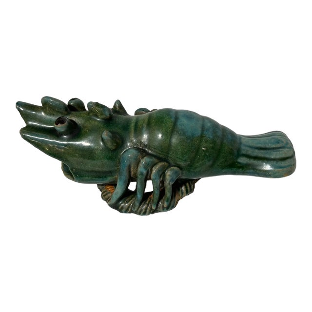 Vintage Shiwan Blue and Green Crayfish Wall Pocket For Sale