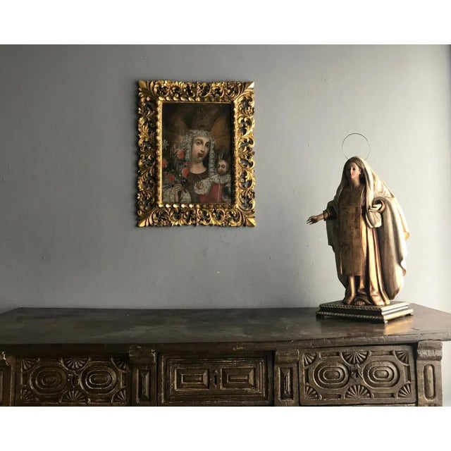 Framed Antique Spanish Colonial Painting Cuzco School For Sale - Image 4 of 10