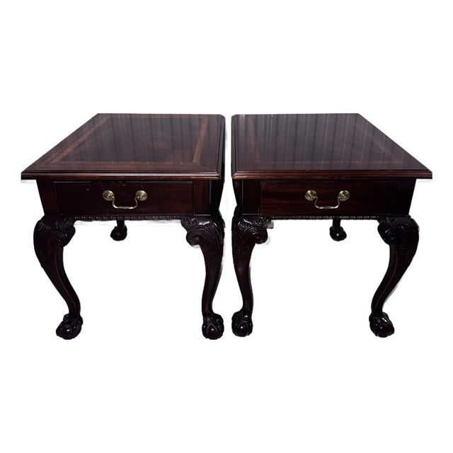 Late 20th Century Thomasville Mahogany End Tables – Chippendale Ball & Claw – Matched Pair For Sale