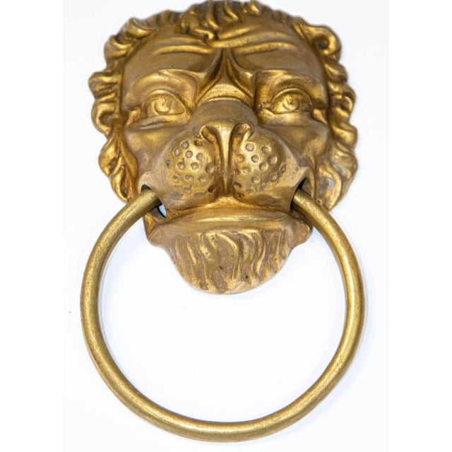 Victorian Vintage Cast Brass Lion's Head Large Door Knocker For Sale - Image 3 of 12