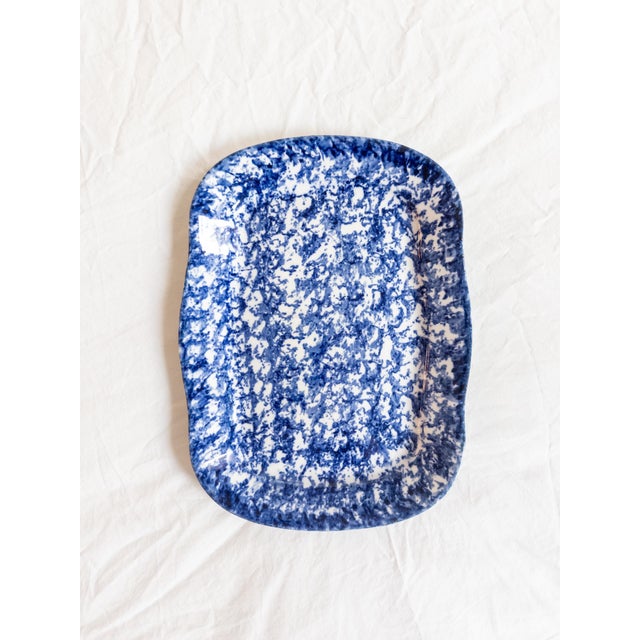 19th Century American Blue Spongeware Serving Platter For Sale - Image 4 of 7