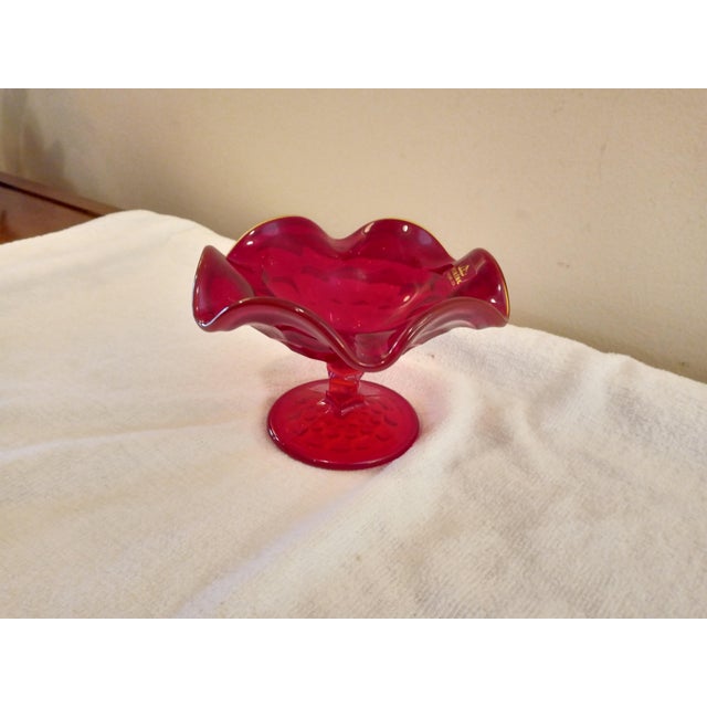 Vintage 1960's Georgian Pattern Ruby Footed Fluted Compote 6 1/4". Rare Viking Georgian ruby compote in excellent vintage...