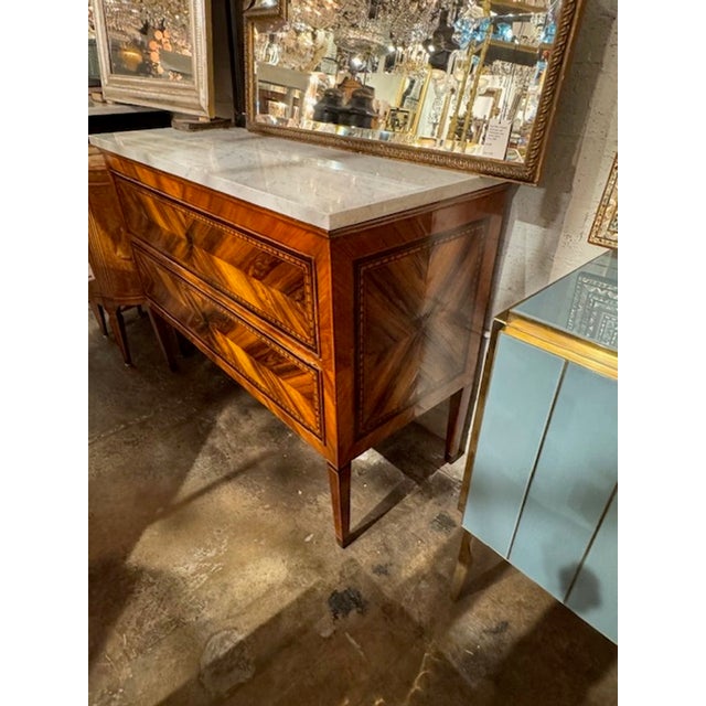 Wood 19th Century Neo-Classical Inlaid Walnut Commode With Marble Top For Sale - Image 7 of 8
