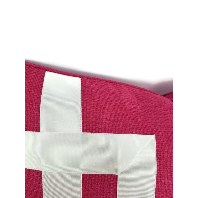 Not Yet Made - Made To Order Dark Pink Basket Woven White Ribbon Embellished Pillow Cover For Sale - Image 5 of 6