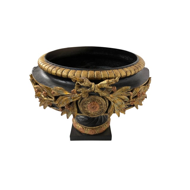 Neoclassical Black and Gilt Cast Iron Planters - A Pair For Sale - Image 9 of 12