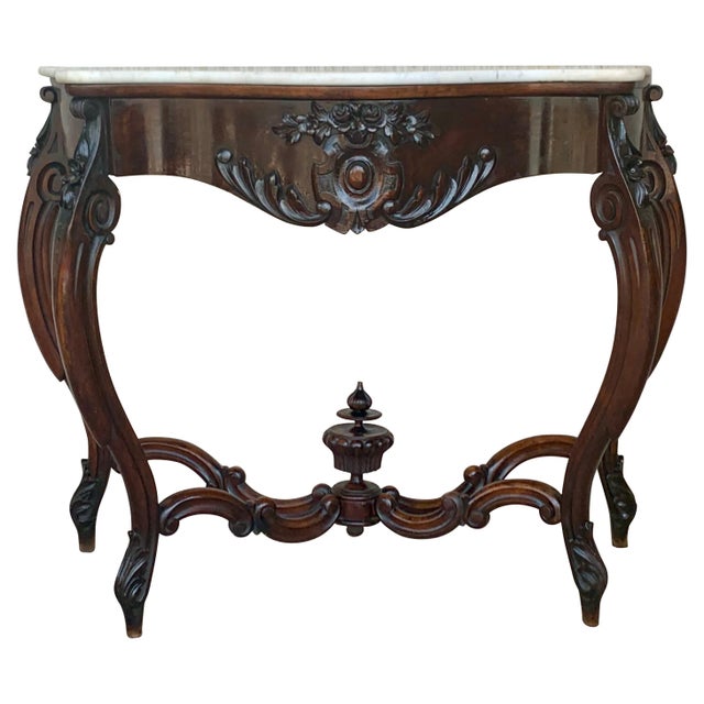 19th French Regency Carved Walnut Console Table with Drawer & Marble Top For Sale - Image 15 of 18