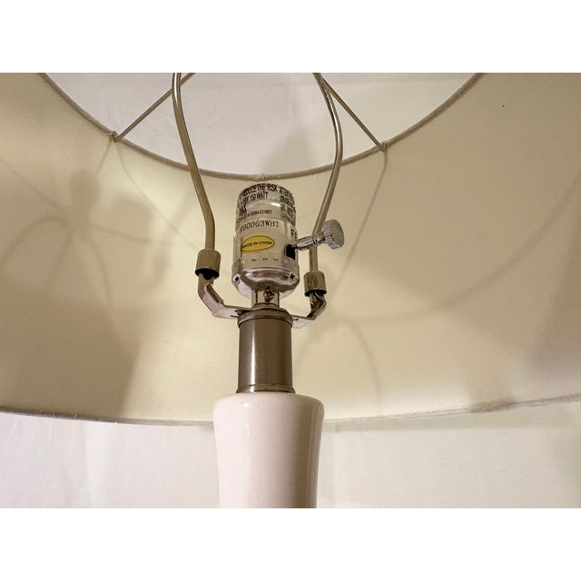 2010s Jamie Young Cream "Ribbon" Ceramic Lamp and Linen Shade For Sale - Image 5 of 5