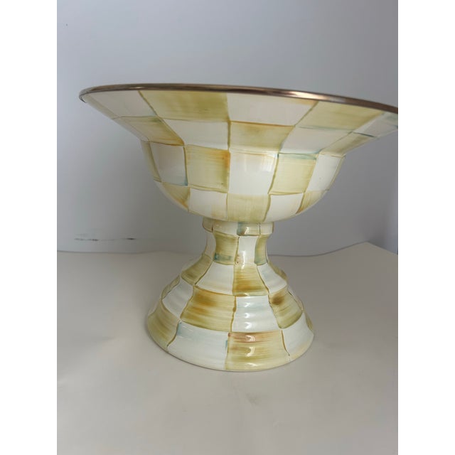 Farmhouse Mackenzie-Childs Parchment Check Enamel Pedestal For Sale - Image 3 of 5