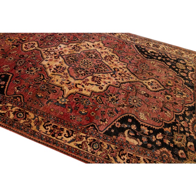 Textile 1960s Vintage Persian Bakhtiari Handmade Wool Rug With Medallion Motif in Red For Sale - Image 7 of 8
