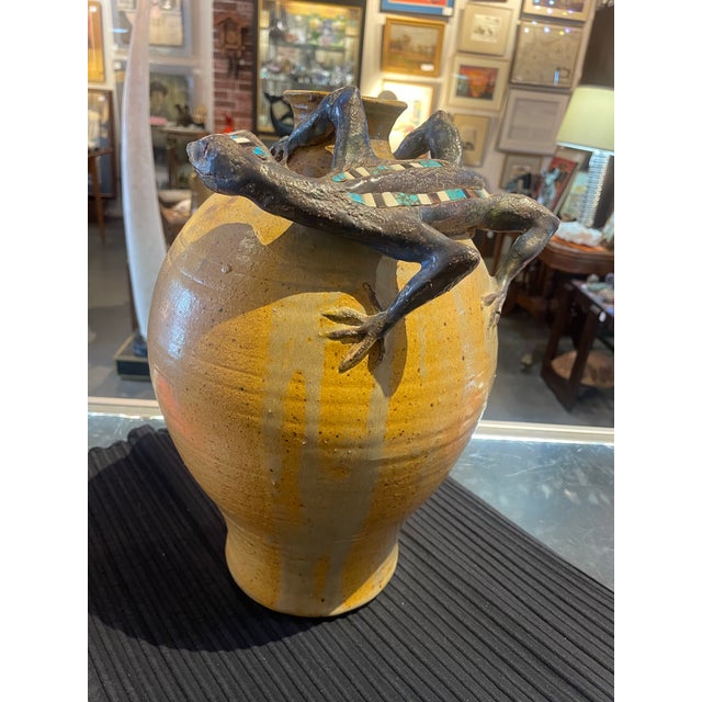 Native American Vintage Ceramic Vase With Stone Inlaid Lizard by Raugh For Sale - Image 3 of 12