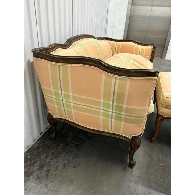 Shabby Chic Loveseat Settee & Ottoman Set by Baker Furniture For Sale - Image 3 of 12