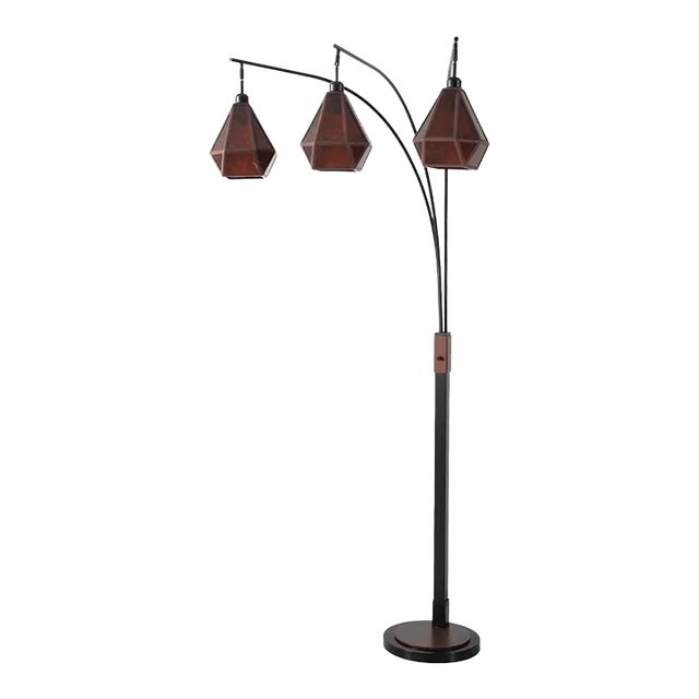 Nova of California Artifact 86" Natural Mica 3-Light Arc Lamp, Espresso & Bronze For Sale