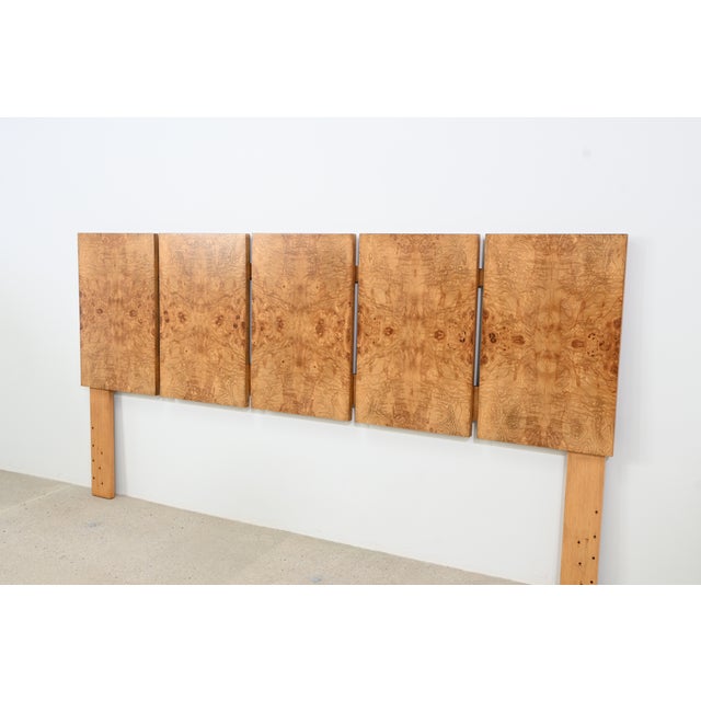 Mid-Century Modern Milo Baughman Style Burl Wood King-Size Headboard For Sale - Image 3 of 7