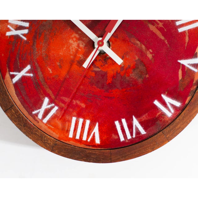 Robert Wuersch Mid-Century Enamel Wood Wall Clock For Sale - Image 4 of 5