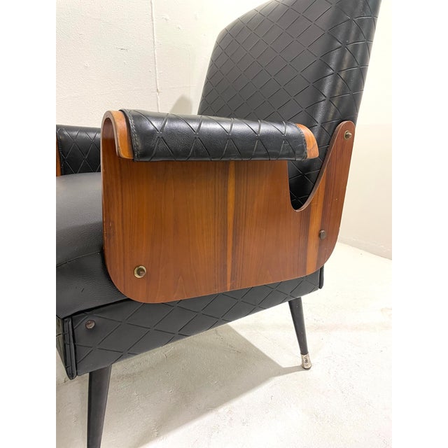 Wood Set of Mid-Century Modern Armchairs in Walnut and Vegan Leather, Italy, 1960s For Sale - Image 7 of 9