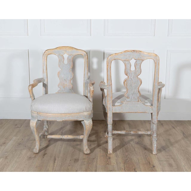 Pair of Swedish Rococo Carved Armchairs with Original Patina For Sale - Image 11 of 16