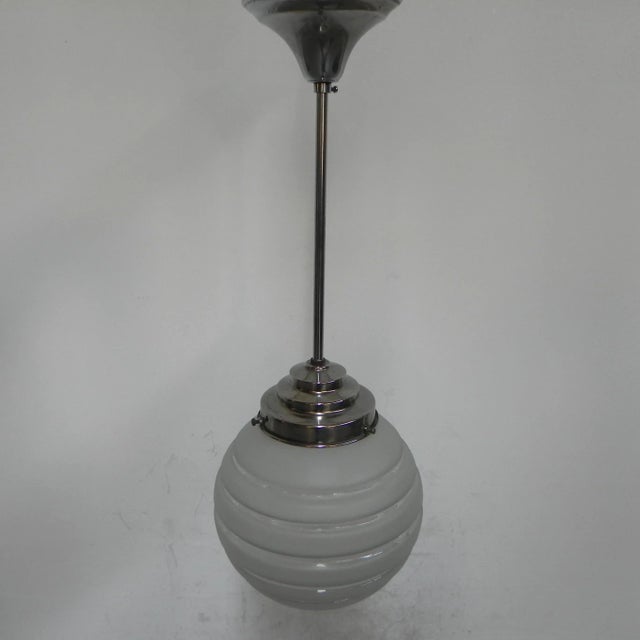 Silver Art Deco Ribbed Glass Globe Ceiling Lamp, 1930s For Sale - Image 8 of 11