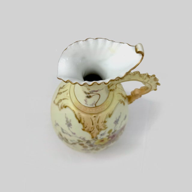 Antique Hand Painted Porcelain Ewer Pitcher Vase Floral Rose Gilt Accent 9.5” For Sale In Houston - Image 6 of 8