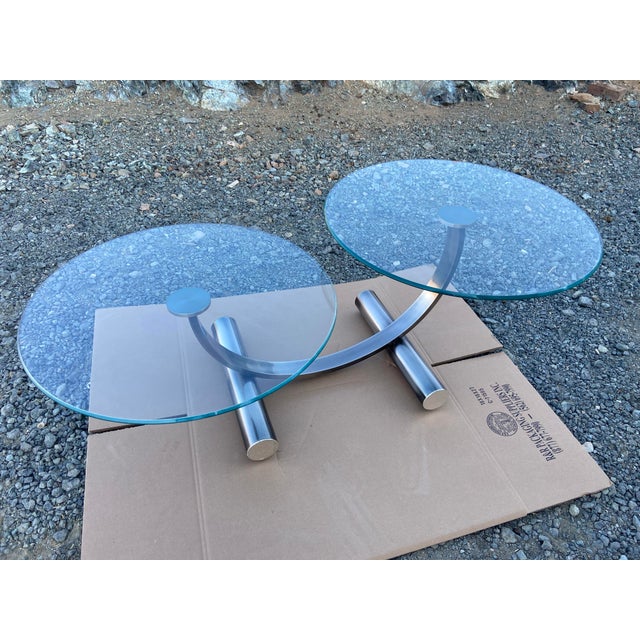 Chrome MCM Vintage Post Modern Tubular Steel & Beveled Glass Two Tier Coffee Table For Sale - Image 8 of 12