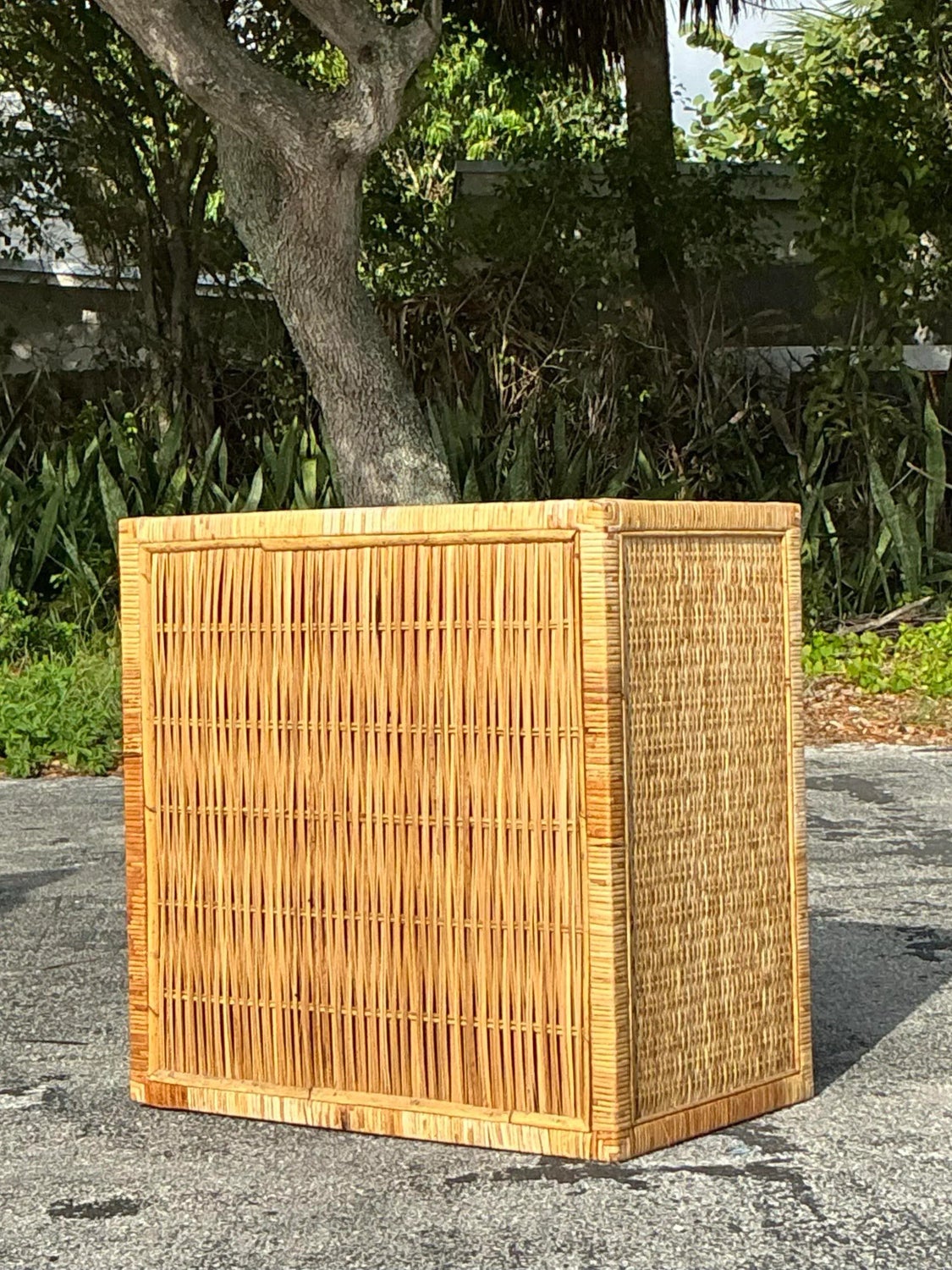 Vintage Coastal Woven Rattan Writing Desk - Back view
