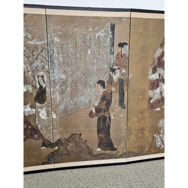Vintage 4 Panel Kabuki Screen For Sale - Image 4 of 12