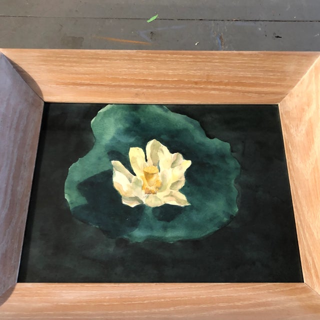 Impressionist Original Vintage Lilly Pad Watercolor Painting Mid Century Frame For Sale - Image 3 of 5