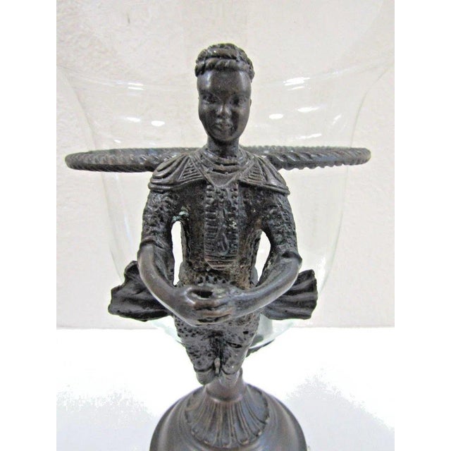 1980s Vintage Baroque Style Case Glass Bowl With Dual Figurative Metal Handles and Stand For Sale - Image 5 of 14