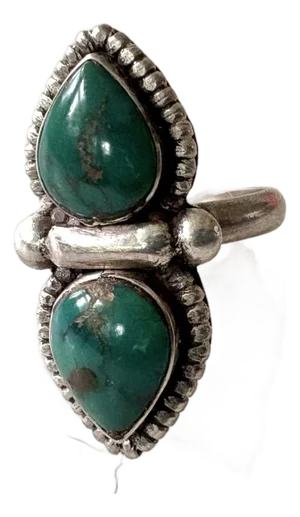 Antique Blue Green Turquoise and Sterling Silver Ring