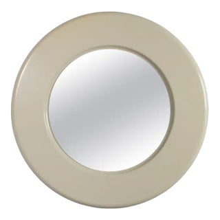 Late 20th Century Modern Wall Mirror W/Round Off White Plastic Frame For Sale