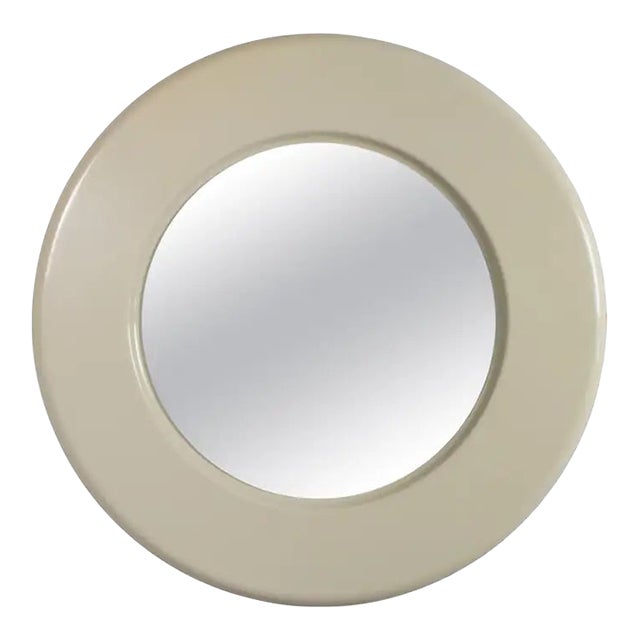 Late 20th Century Modern Wall Mirror W/Round Off White Plastic Frame For Sale