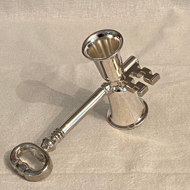 Hollywood Regency Vintage Godinger Silver Plated Skeleton Key Jigger/Bottle Opener and Skeleton Key Corkscrew-Set of 2 For Sale - Image 3 of 12
