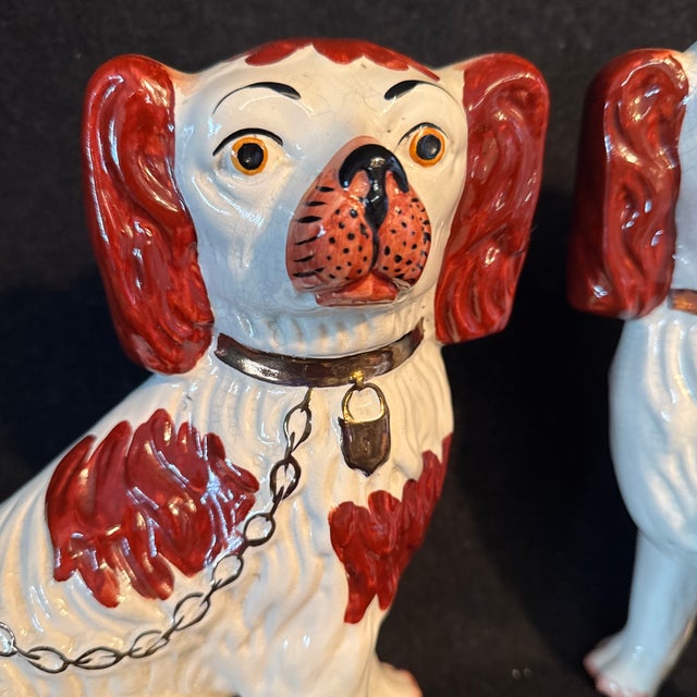 Victorian Antique Staffordshire King Charles Spaniel Dog Pair “Mantel Dogs,Victorian Era, Staffordshire England For Sale - Image 3 of 10