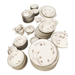 Vintage Noritake Janan 5562 China Set Service for 12 Japan 83 Pieces Platinum Trim For Sale
