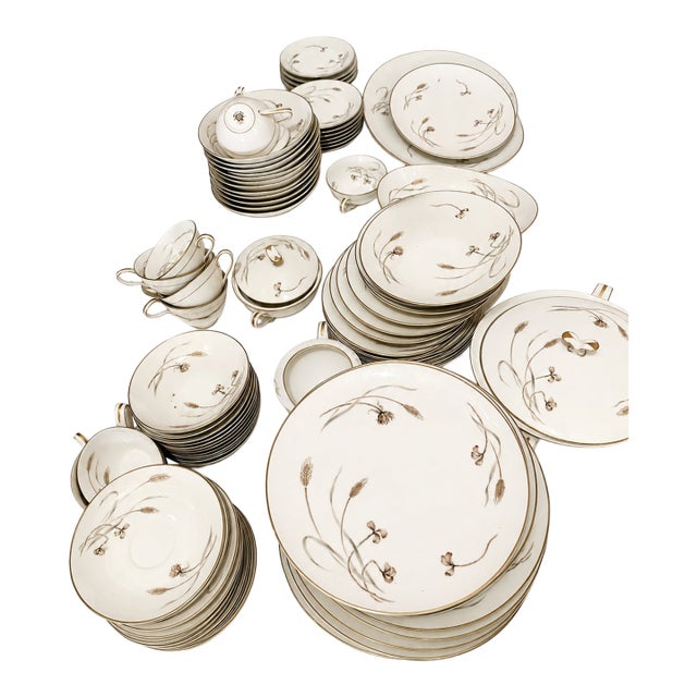 Vintage Noritake Janan 5562 China Set Service for 12 Japan 83 Pieces Platinum Trim For Sale