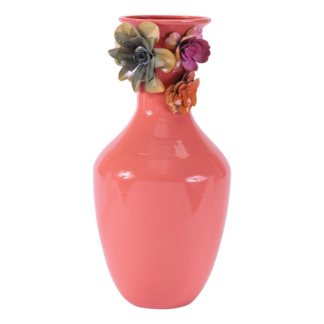 Floral Embossed Metal Vase12.25"H For Sale