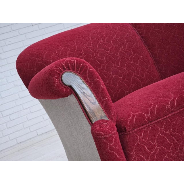 Mid-Century Modern Danish 3-Seater Sofa in Red and Light Grey Wool and Oak, 1950s For Sale - Image 3 of 18